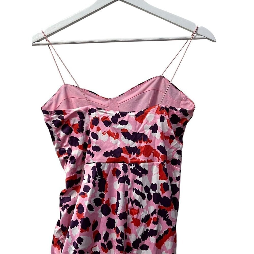 Asos Design Midi Dress Size 4 Satin Cami Pink Purple Leopard‎ Ruched Side Party - Picture 9 of 16